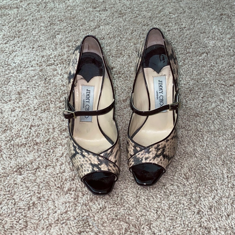 Jimmy Choo snakeskin peep toe heels